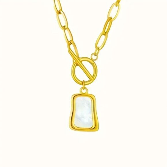 Stainless Steel Plated Golden Opal Chain Necklace - Picture 4 of 4
